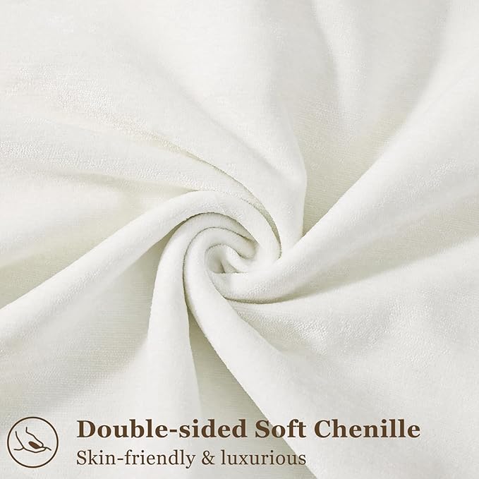decorUhome Couch Throw Pillow Covers 26x26 Set of 2, Decorative Soft Euro Neutral Chenille Pillow Covers with Elegant Design for Sofa Bed Living Room Home Decor, Cream White