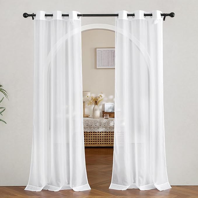 NICETOWN White Sheer Curtains 80 inches Long for Doorway, Grommet Voile Sheer with Light Filtering Window Treatments Elegant Door Curtains for Nursery/Bedroom, W42 x L80, 2 Panels
