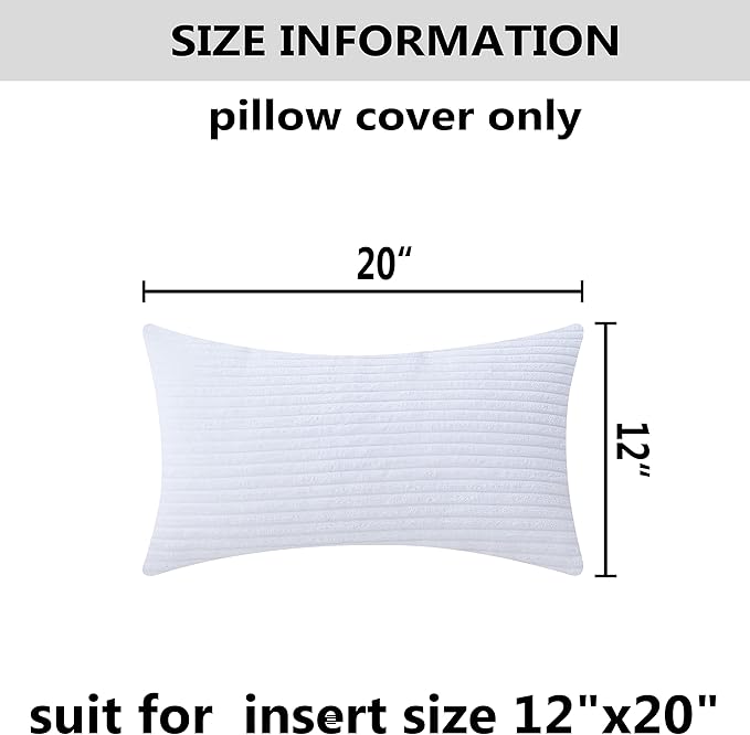 Home Brilliant Oblong Pillow Cover Decorative Striped Corduroy Rectangle Cushion Cover for Couch, Spring Decor 12 x 20 Inch, Pure White
