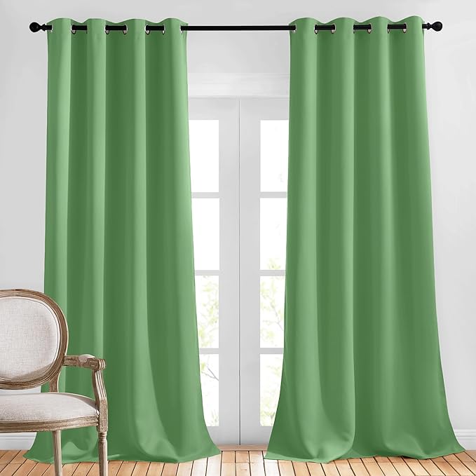 NICETOWN Room Darkening Window Curtains 90 inch Length, Thermal Insulated Grommet Light Blocking Solid Curtain Drapes for Bedroom/Living Room, Forest Green, Set of 2, W52 x L90