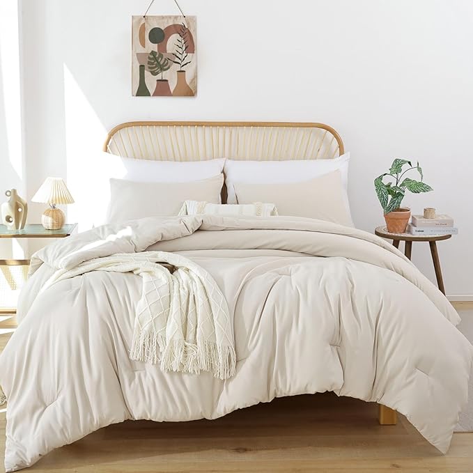 ROSGONIA Comforter Full Size for Girls Boys Teens Beige, 3pcs (1 Boho Comforter & 2 Pillowcases), Lightweight Dorm Bedding Soft All Season Bed Set