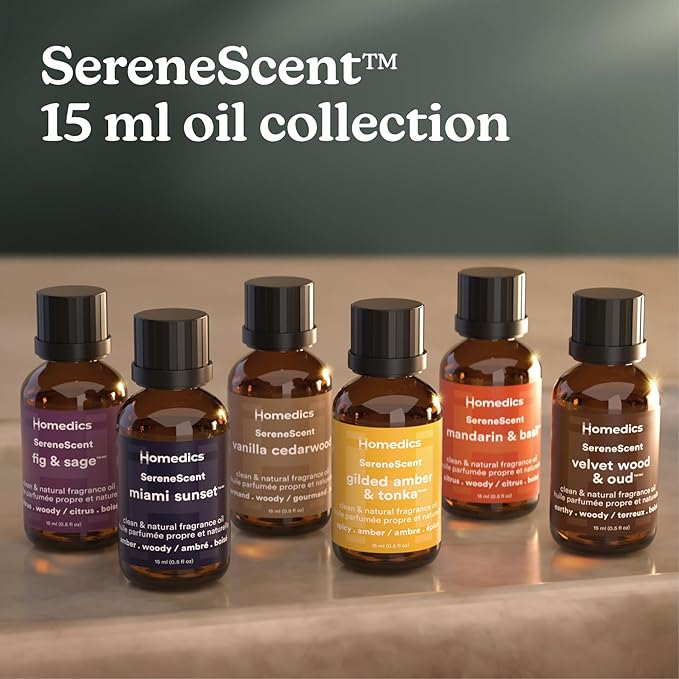 Homedics SereneScent Fig & Sage Home Fragrance Oil, 15 ml, for use with Homedics SereneScent Mini Waterless Diffuser (ARMH-680), Clean & Natural Everyday Collection
