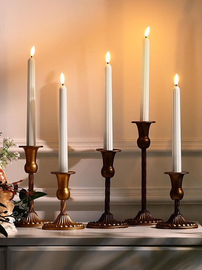 Treela 36 Pieces Flameless Taper Candles 11 Inch Flickering Faux LED Battery Operated Electric Fake Candles for Christmas Halloween Birthday Wedding Party(White,Roman Column)