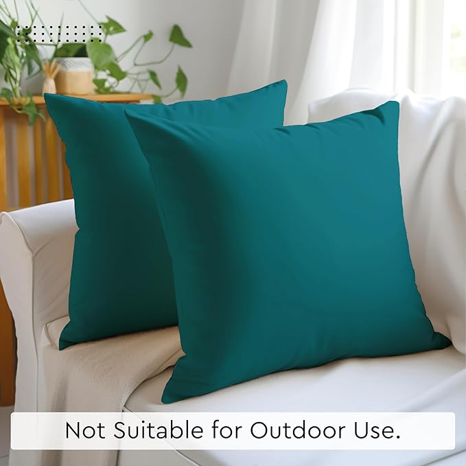Encasa XO Throw Pillow Covers 16x16 in Set of 2 Azul Blue | No Inserts | Cotton Pillow Covers for Living Room, Bed, Sofa, Couch | Decorative Cushion Covers with Improved Zippers