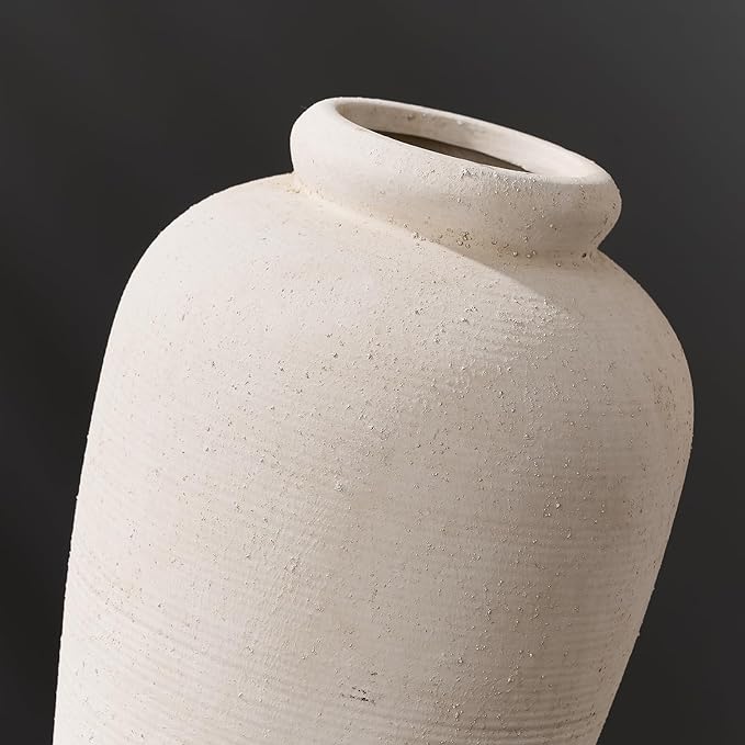 Large Ceramic Rustic Vase, 11 inch Minimalist Decorative Farmhouse Tall Vase for Home Decor, Living Room, Shelf Decor, Enterway, Wedding, Table Decoration, White