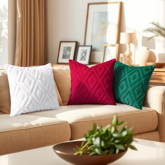 decorUhome Christmas Couch Throw Pillow Covers 20x20 Set of 2, Decorative Soft Plush Faux Wool Neutral Accent Pillow Covers for Bed Sofa Living Room, Green