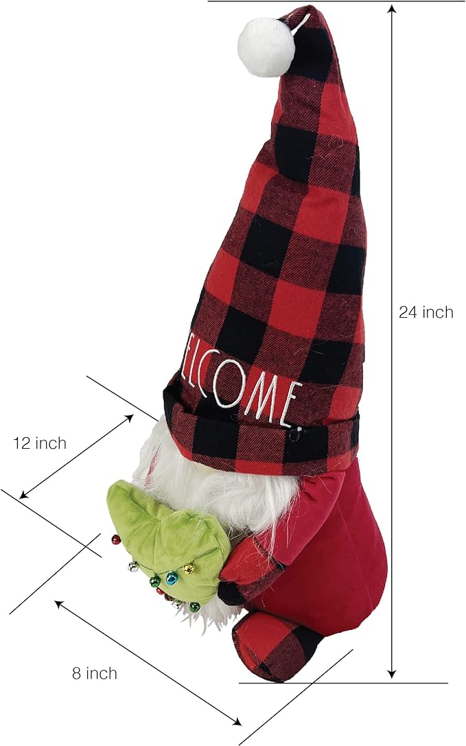 Rae Dunn Christmas Gnome Welcome - 19 Inch Stuffed Plush Ski Figurine Doll with Felt Hat - Cute Ornaments and Holiday Decorations for Home Decor and Office