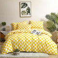 KAREVER Yellow White Grid Comforter Set Queen Yellow Plaid Bedding Set Women Yellow and White Checkered Bed Comforter Set Breathable Blanket Set Men Durable Bedding Comforter Set