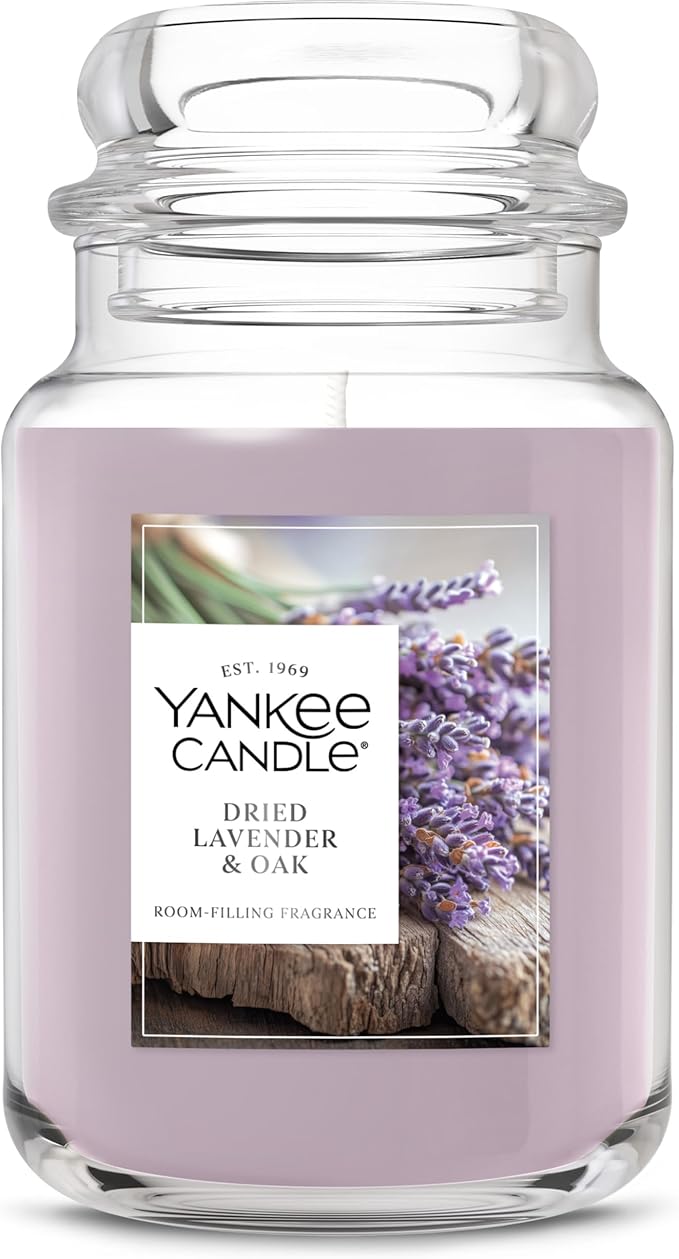 Yankee Candle, Dried Lavender & Oak Fall Scented Candle, 22oz Large Jar with up to 150 Hour Burn Time
