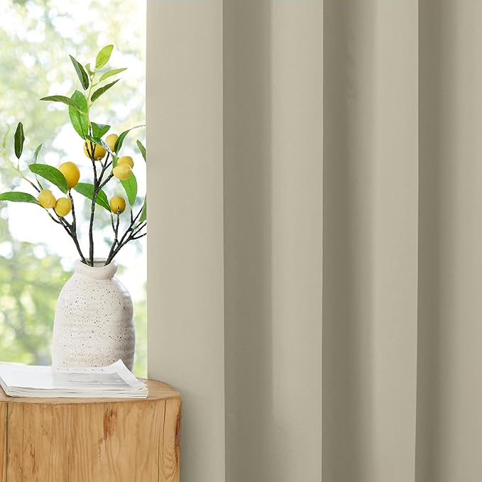 NICETOWN 100% Blackout Curtains 96 inches Long, Grommet Lightweight Easy to Install Portable Blackout Curtains Energy Saving Shades for Living Room/Bedroom, Muted Beige, W52 x L96, 2 Panels