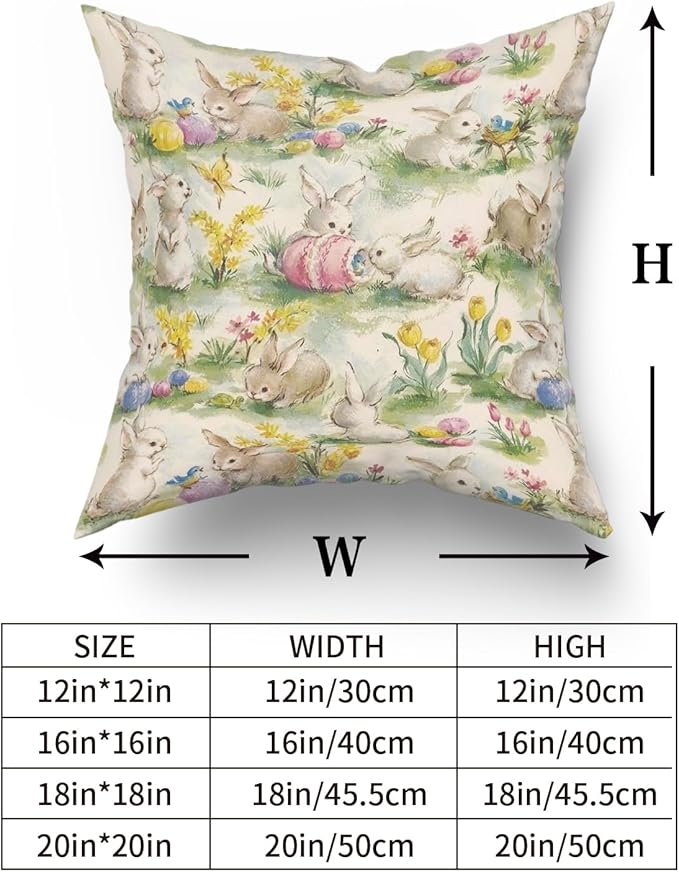 Giwawa Easter Throw Pillow Covers Set of 2 Vintage Bunny Egg Hunt Pillowcases 16x16inch Farmhouse Spring Rabbit Floral Double Sided Cotton Cushion Covers for Sofa Couch Chair Patio Bedroom Decor