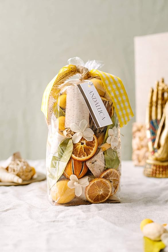 ANDALUCA Lemon Zest & Thyme Scented Potpourri | Made in California | Large 20 oz Bag + Fragrance Vial | Citrus Spice Scent