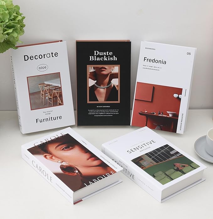 5 Pcs Fake Books for Decoration, Luyseyha Decorative Books for Coffee Table Decor, Room Decor Aesthetic, Faux Books Decor for Bookshelf, Shelf, Hollow Home Decor Books for Bedroom Room, Living Room
