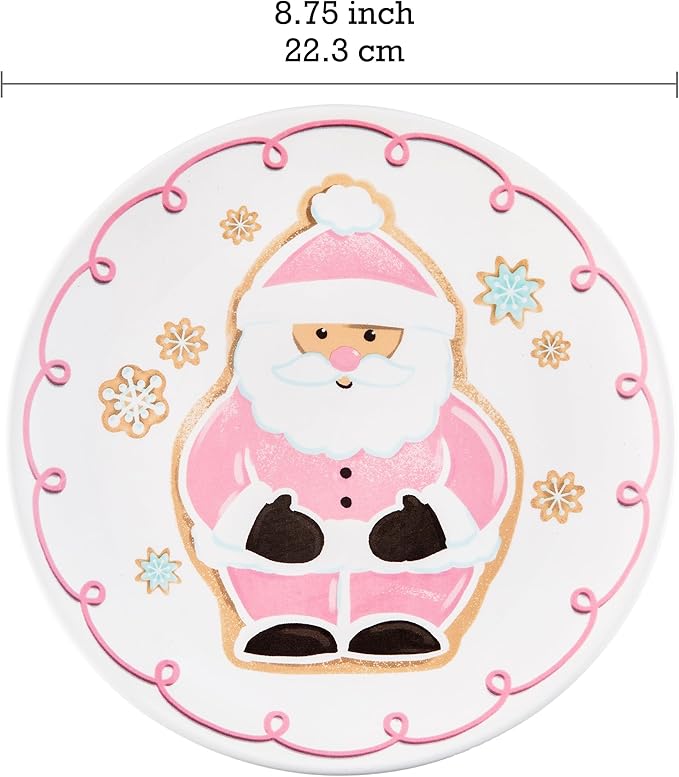 Bico Pastel Gingerbread Man Ceramic 8.75 inch Holiday Salad Plates Set, Set of 4, for salad, appetizer, tapas, Microwave and Dishwasher Safe, Scratch Resistant
