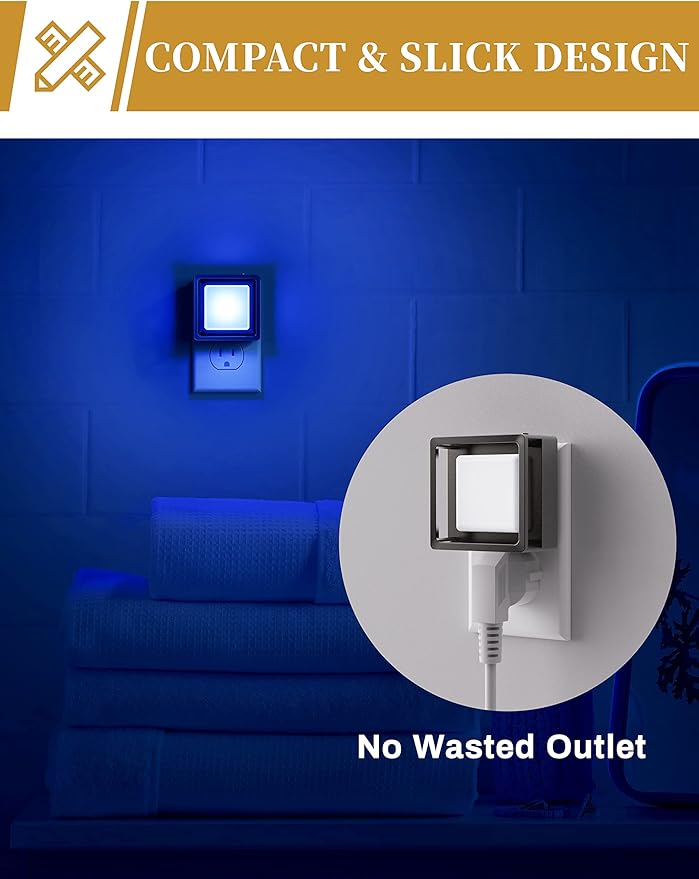 DORESshop Blue Night Light [2 Pack], Night Lights Plug Into Wall, Night Light Dusk to Dawn Sensor, LED NightLight Adjustable Brightness, Bedroom, Bathroom, Hallway, Stairs, Christmas, Party