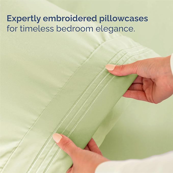 Split King Size 5 Piece Sheet Set - Comfy Breathable & Cooling Bed Sheets Set - Hotel Luxury Bedding for Women, Men, Kids, Teens, Boys & Girls - Deep Pockets and Wrinkle Free - Oeko-Tex - Light Sage