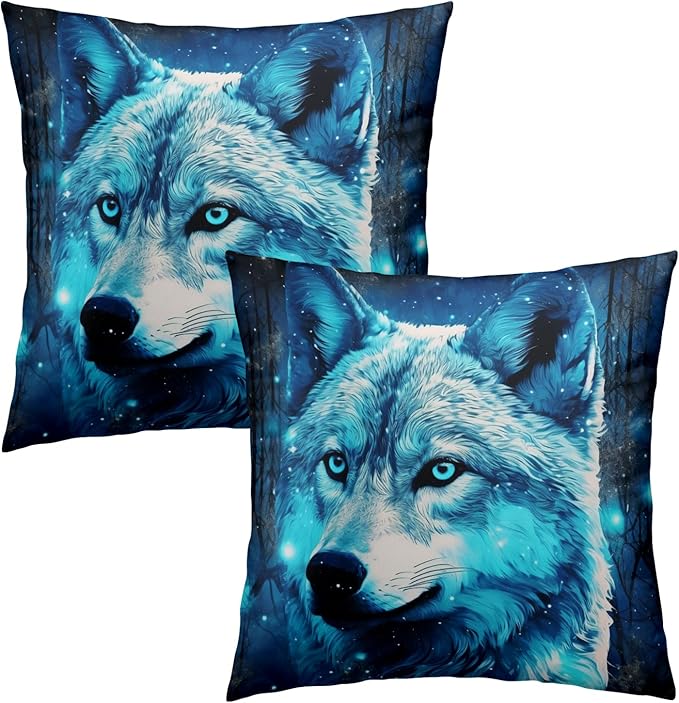 Abstract Galaxy Wolf Pillow Covers - Animal Pillow Cases 22x22 Wildlife Throw Pillows Covers Set of 2 Farmhouse Home Decor for Room Bed Outdoor