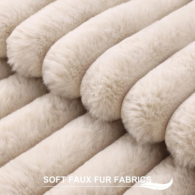 Pallene Faux Fur Plush Throw Pillow Covers 16x16 Set of 2, Luxury Soft Fluffy Striped Decorative Pillow Covers for Sofa, Couch, Living Room, Apricot