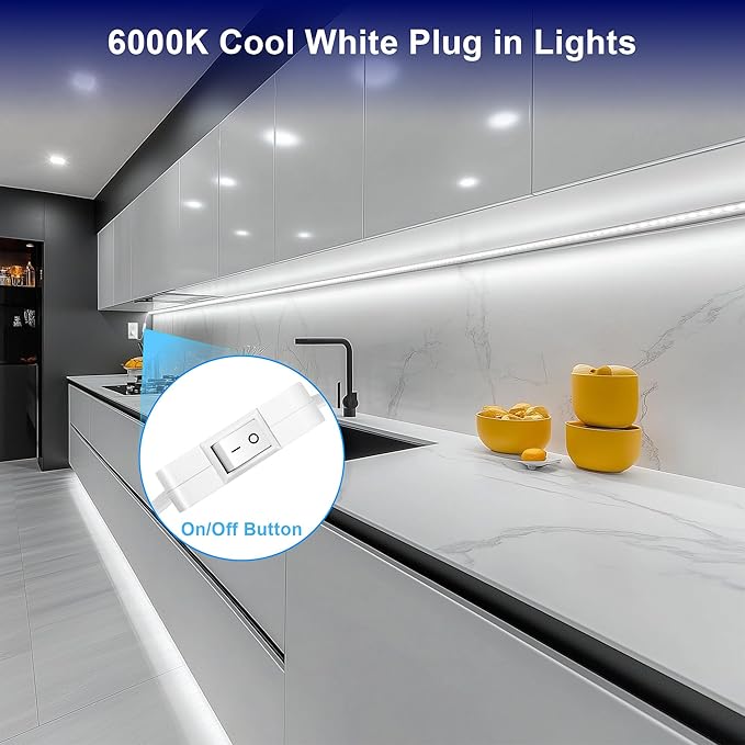 maylit Under Cabinet Strip Lighting Plug in 24in, Ultra Bright Small LED Light Bar, 6000K Cool White, 110V-120V Wired Lights for Kitchen Cabinet, Counter, Workbench, Desk, Closet, Shelf, Indoor