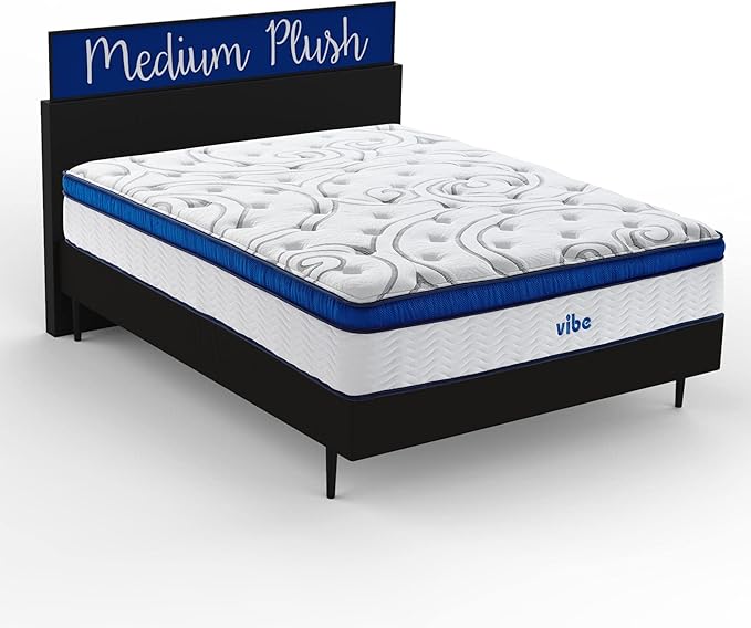 Vibe Quilted Hybrid Mattress, 12-Inch Innerspring and Pillow Top Gel Memory Foam Mattress, Fiberglass Free, CertiPUR-US Certified Bed in a Box, Queen