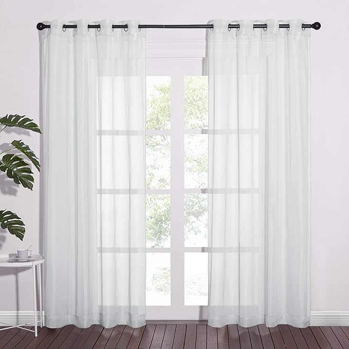 NICETOWN Sheer Curtains 84 Inches Long - Ring Top Solid Voile Window Draperies Elegant Panels for Guste Room (Light Gray, 2 Panels, W54 x L84 Inches)