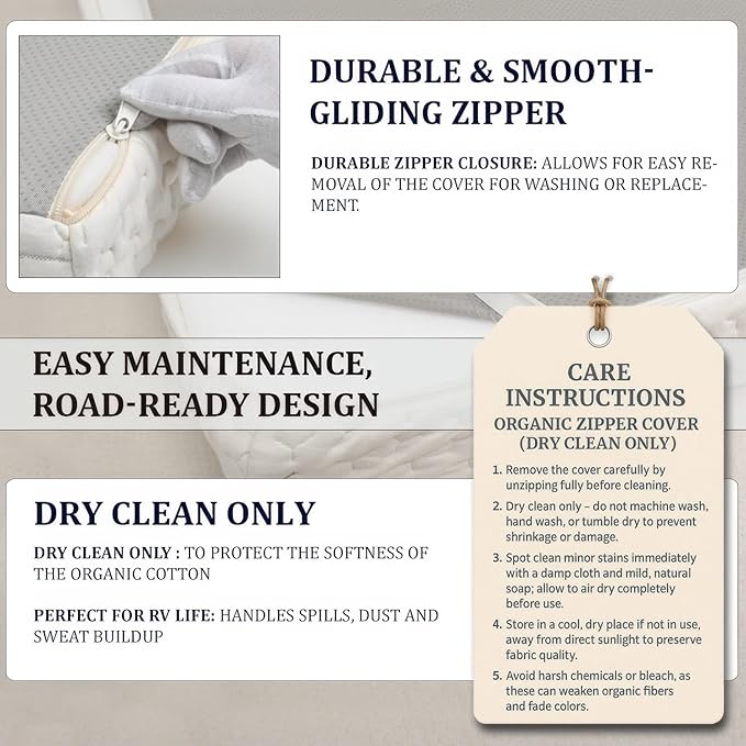 Foamma 4” x 48” x 75” Truck, Camper, RV High-Density Bunk Foam Mattress, Organic Cotton Cover, Made in USA, Comfortable, Travel Trailer, CertiPUR-US Certified
