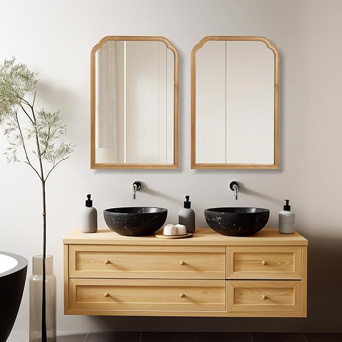 HOMECOOKIN Wood Frame Farmhouse Wall Mirror, 20" x 30" Wood Rustic Bathroom Mirror for Wall Decor Bedroom or Living Room Home Decor, Natural