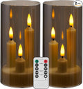 Da by Flameless Candle, Battery-Powered Candle with Remote Control and Timer, LED Three-Wick Pillar Candle, Romantic Wedding, Perfect Home Décor, 2 Pack (Grey)