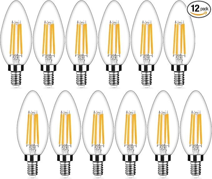 12-Pack Dimmable E12 LED Candelabra Bulbs 40Watt Equivalent, 2700K Warm White, 450Lumens, 4W B11 Vintage Chandelier Light Bulbs, LED Filament Clear Glass Candle Lamp for Ceiling Fan Home Decor1