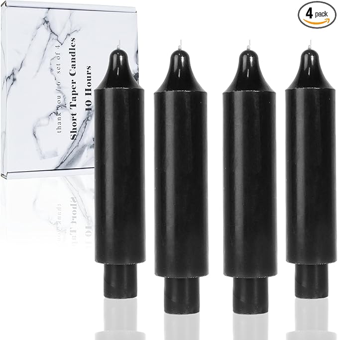 Black Short Taper Candles 6 inch Candle Sticks Unscented Dinner Candle Dripless for Home Decor,Set of 4