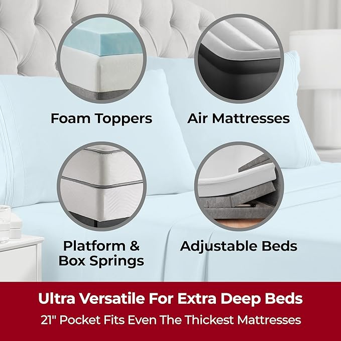 Mellanni Extra Deep Twin XL Sheets - 3 PC Iconic Collection Bedding - Hotel Luxury, Ultra Soft, Cooling Bed Sheets - Wrinkle, Fade, Stain Resistant (Twin Extra Long, Aqua)