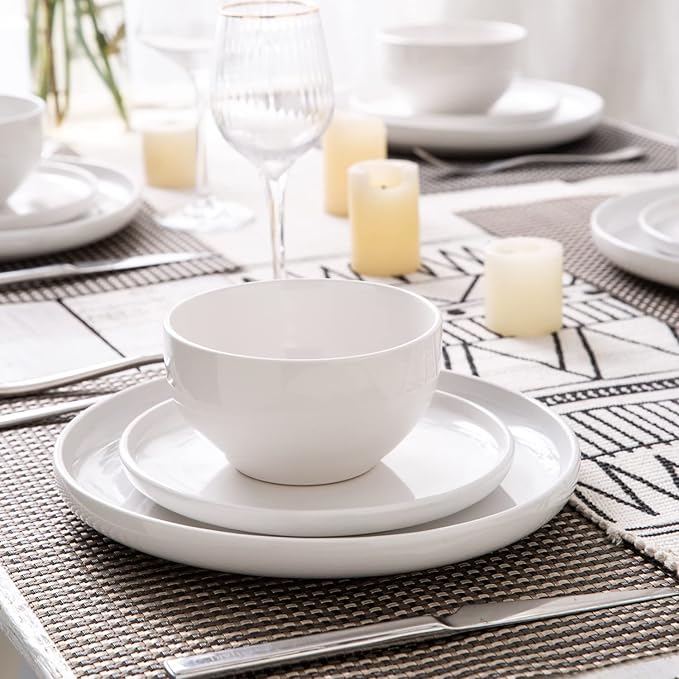 AmorArc Ceramic Dinner Plates Set of 6,10.5 inch Large Stoneware plates for Kitchen,Dinnerware Dishes set- Microwave,Dishwasher Safe,Scratch Resistant-White