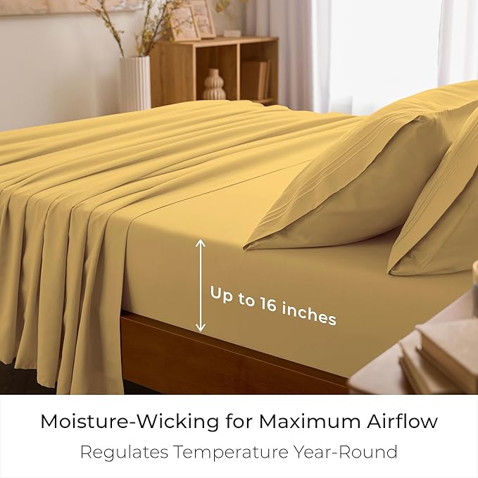 Mellanni California King Sheets Set - 4 PC Iconic Collection Bedding - Hotel Luxury, Extra Soft, Cooling Bed Sheets - Wrinkle, Fade, Stain Resistant (Cal King, Yellow)