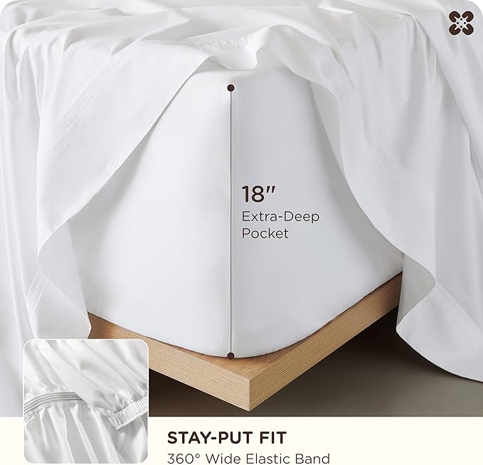 Bedsure Cooling Sheets, Rayon Derived from Bamboo & Cotton Blend, GentleSoft, Breathable, Queen Sheet Set, Deep Pocket Up to 18 Inches, Hotel Luxury Bedding for Hot Sleepers, White