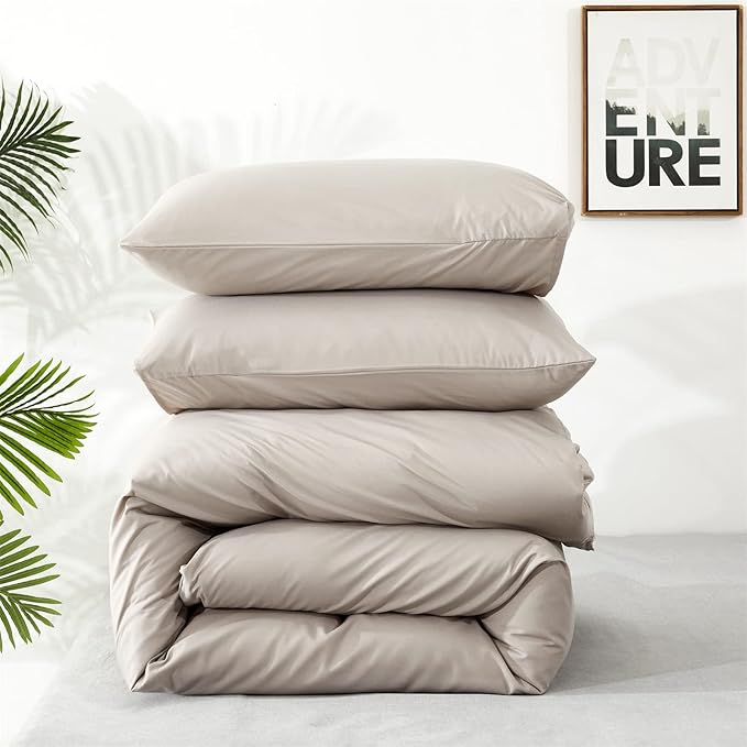 KAREVER Light Khaki Comforter Set Twin Size Oatmeal Color Bedding Set Boys Girls 3 Pieces Champagne Twin Bed Blanket Set All Season Gift