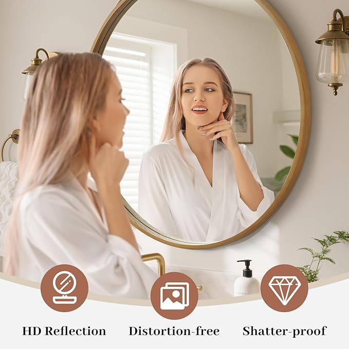 WallBeyond Round Wood Mirror, 32" Round Modern Decoration Large Circle Wall Mirror for Bathroom Living Room Bedroom Entryway, Natural
