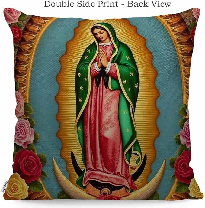 WONDERTIFY Pillow Cover Our Lady Guadalupe Mexican Saint Virgin Mary - Soft Linen Pillow Case for Decorative Bedroom/Livingroom/Sofa/Farm House - Couch Pillow Cushion Covers 18x18 Inch
