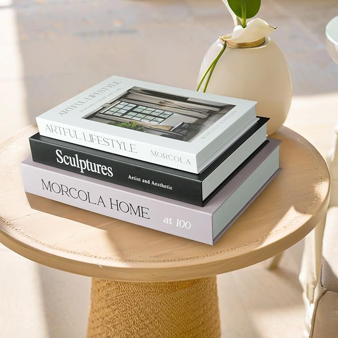 Set of 3 Decorative Books for Home Decor,Mid Century Modern Faux Decor Book for Decoration,Fake Books for Coffee Table/Bookshelf/Mantel Decor,Photo Storage or Keepsake Box (Black)