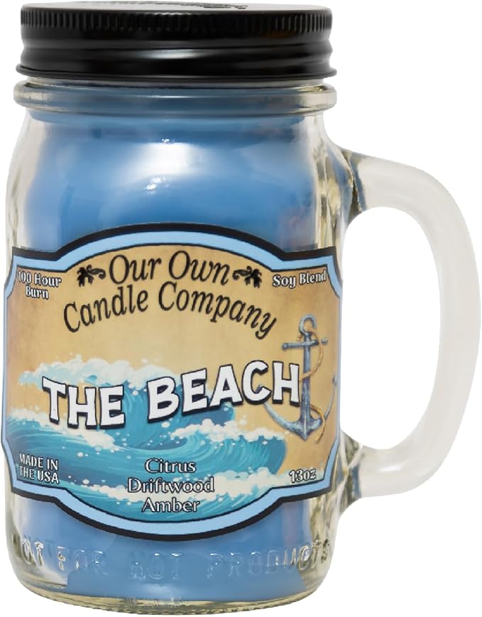 Our Own Candle Company, The Beach Scented Mason Jar Candle, 100 Hour Burn Time, 13 Ounces
