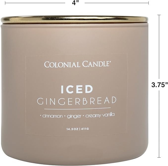 Colonial Candle Iced Gingerbread Scented Jar Candle, Pop of Color Collection, 3 Wick, 14.5 oz - Up to 60 Hours Burn