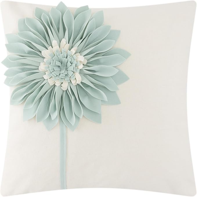 JWH Decorative Flower Throw Pillow Covers 3D Sunflower Pillow Case Velvet Cushion Creamy White Floral Pillowcase for Bed Living Room Couch Chair 18x18 Inches Apple Green