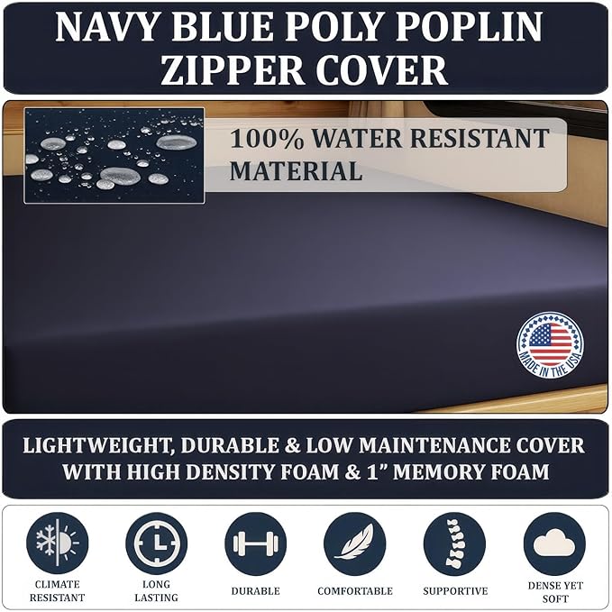Foamma 5” x 36” x 72” Water Resistant Gel Memory Foam RV Bunk Mattress, Firm High Density Foam Base, Comfortable and Durable Polyester Cover, Truck, Camper, Travel Trailer, Made in USA