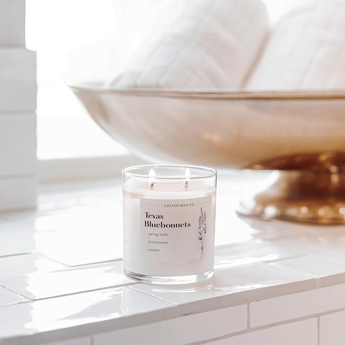 Calyan Wax Co. 2 Wick Candle, Texas Bluebonnets Scented Candle, 37 Hour Burn Time, Aromatherapy Soy Candles, Non Toxic & Vegan Soy Wax, Glass Tumbler Scented Candles, 12.5oz