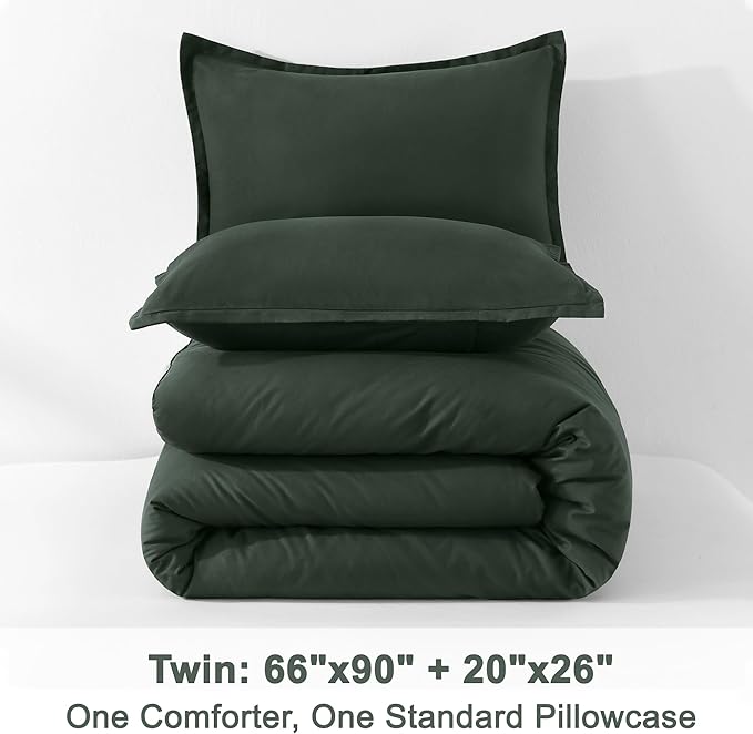 Litanika Forest Green Twin/Twin XL Comforter Set, 2 Pieces Lightweight Solid Bedding Set, All Season Fluffy Bed Set (66x90In Comforter & 1 Pillowcase)