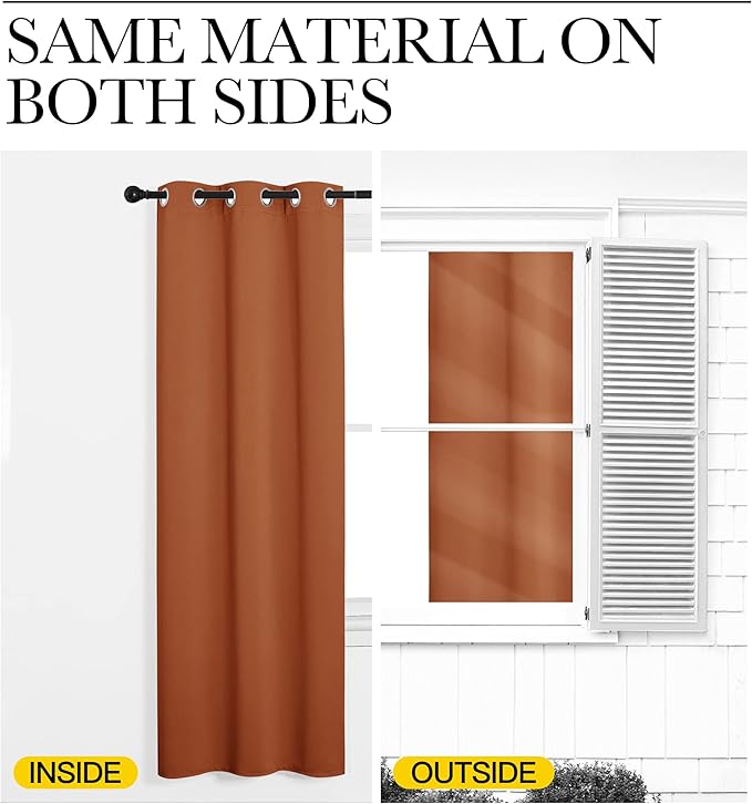 NICETOWN Nursery Essential Thermal Insulated Solid Grommet Top Blackout Curtains/Drapes for Halloween Decorations (1 Pair, 42 x 84 inches in Burnt Orange)