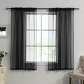 HUTO Black Sheer Curtains 45 Inch Length for Small Window Rod Pocket Sheer Drapes Panels for Kitchen Bathroom,2 Panels 52 by 45 Inches Long