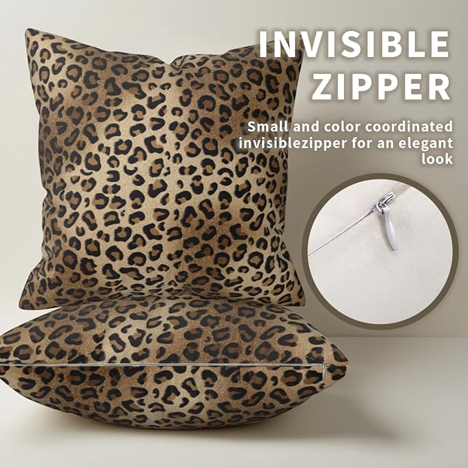Leopard Throw Pillow Covers 20x20 - Rustic Pillowcase Set of 2 Cheetah Print Square Cushion Covers for Sofa Couch Bed