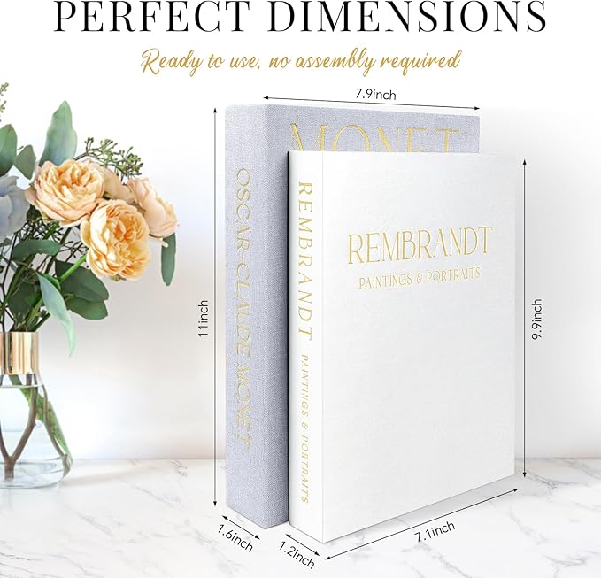 Decorative Books for Home Decor- 2Pcs Linen Decorative Boxes for Aesthetic Room Decoration, Modern Fake Book Storage Boxes for Coffee Table, Bookshelf or Mantle Decor, Light Gray