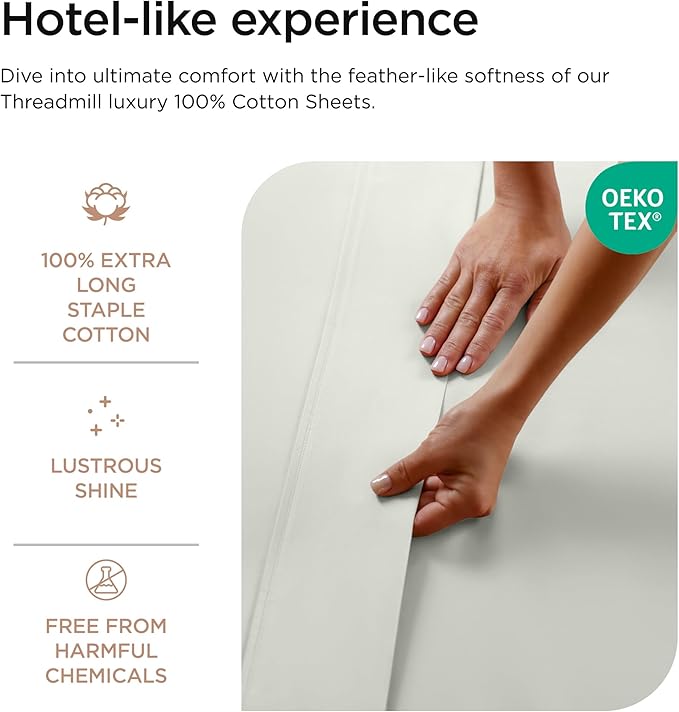 Threadmill Luxury 800 Thread Count Queen 100% Cotton Sheets - Light Grey Sateen Weave Bed-Sheets, Better Than Egyptian Cotton,4 Pc Solid Soft Bed Set, Fits 16" Deep Pocket