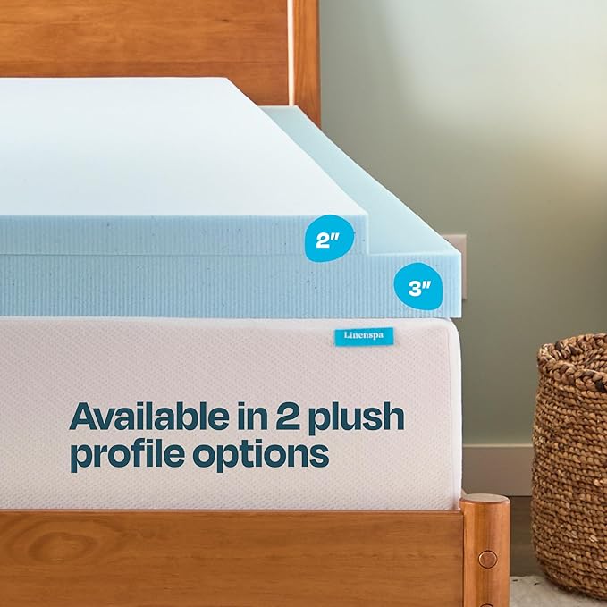 LINENSPA Memory Foam Mattress Topper - 3 Inch Gel Infused Memory Foam - Plush Feel - Cooling and Pressure Relieving - CertiPUR Certified - Dorm Room Essentials - Full XL Size